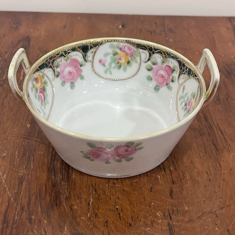 Antique RS GERMANY Porcelain Cut-Out Handles - Small Bowl 5.5" Pink Rose Gold